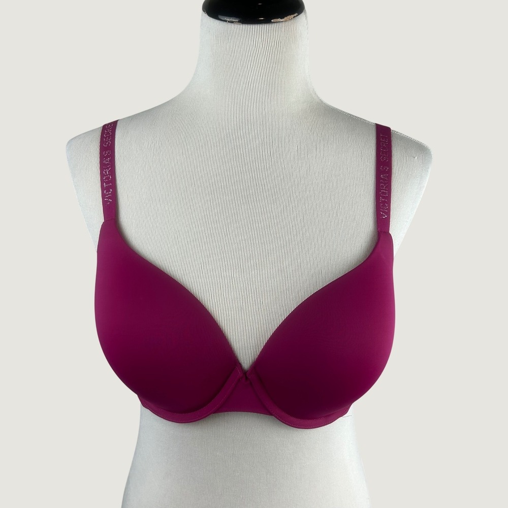 Victorias Secret T-Shirt Push-Up Full Coverage Bra Magenta Metallic Logo 38C